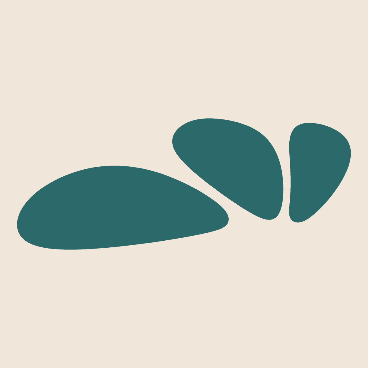 Three deep-teal forms fanning from a shared origin