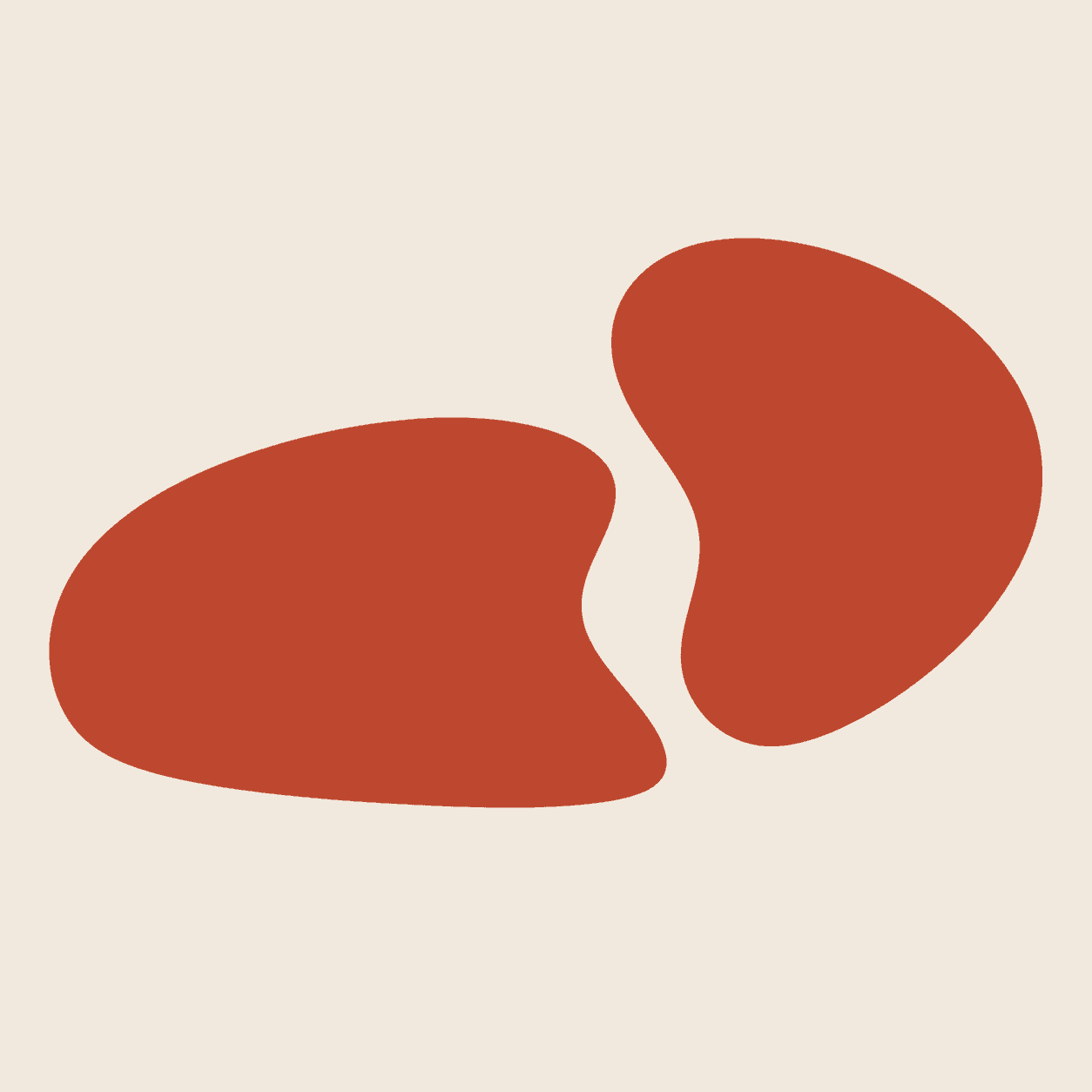 Two vermilion forms facing across a measured gap